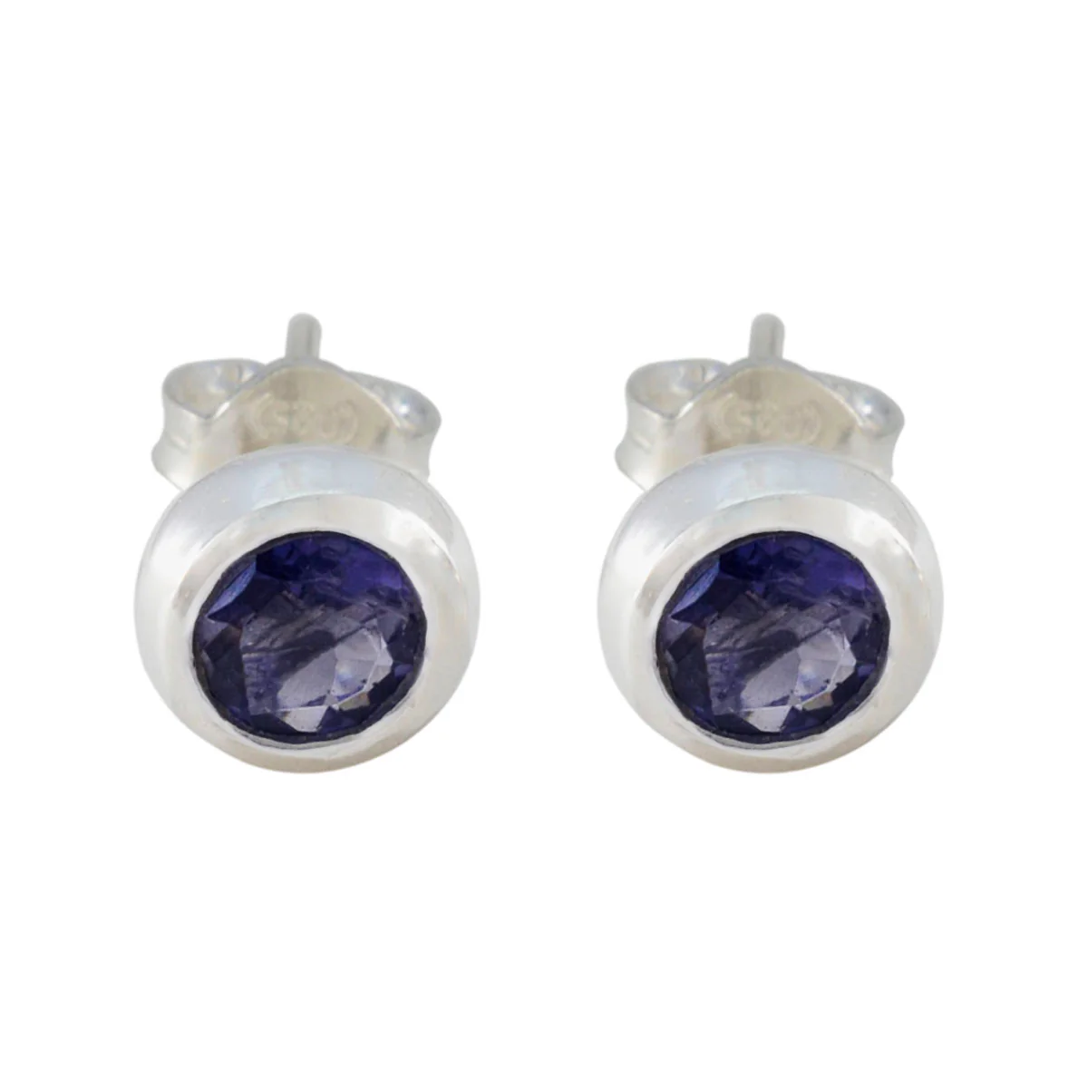 Iolite Mexican Elena Solitaire Stud Blue 925 Silver Earring