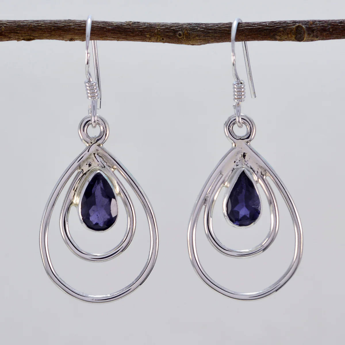 Iolite Moroccan Aurora multiple Dangle Blue 925 Sterling Silver Earring - Image 2