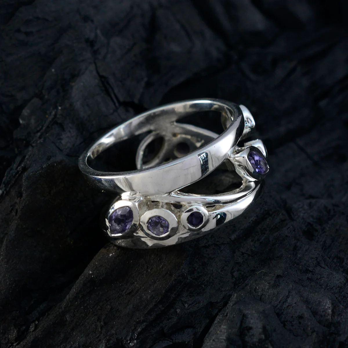 Iolite multiple African 925 Sterling Silver Blue Gems Mid-weight Bubble Band Jewelry - Image 4