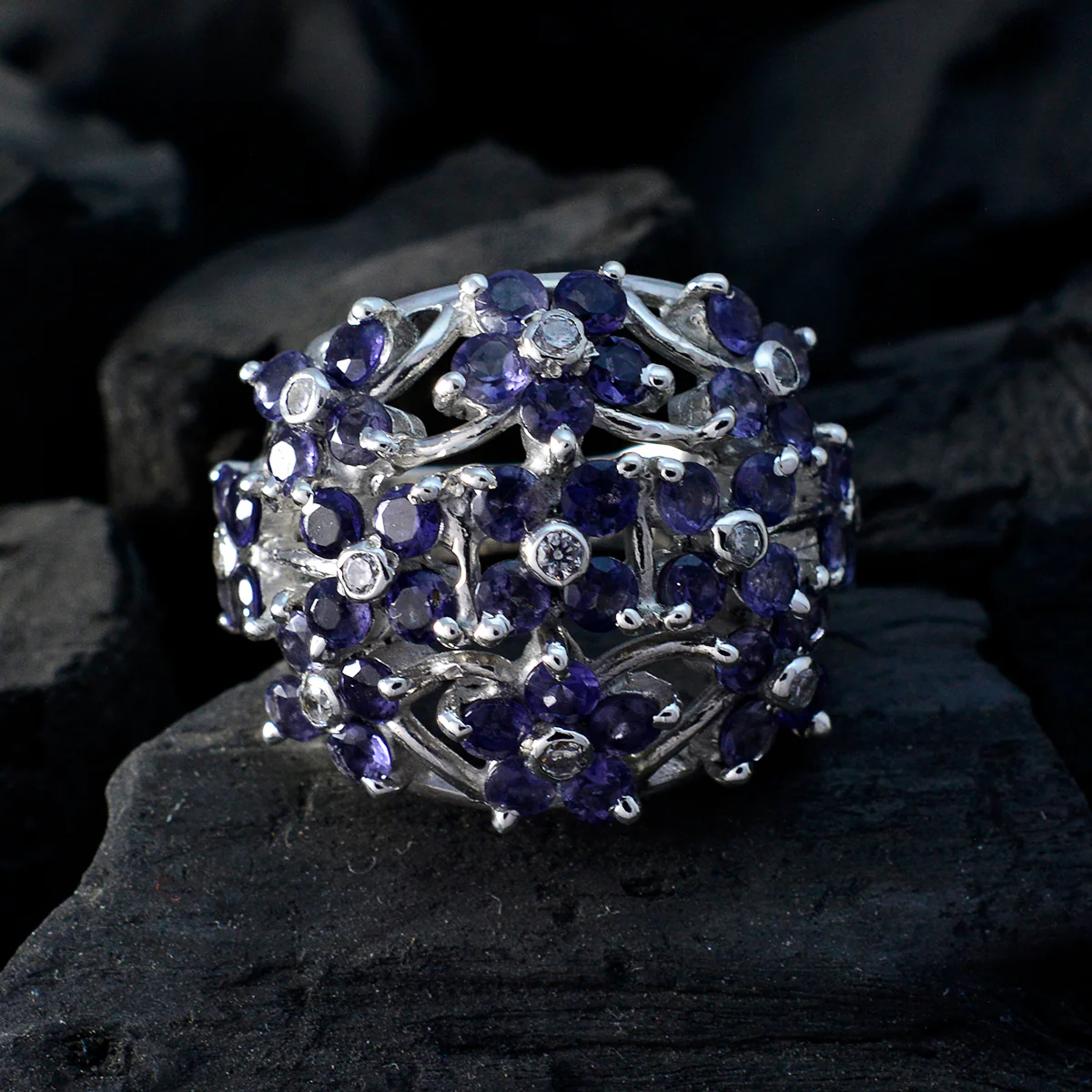Iolite multiple African Silver Blue Gemstone Statement Floral Ring Jewelry - Image 5