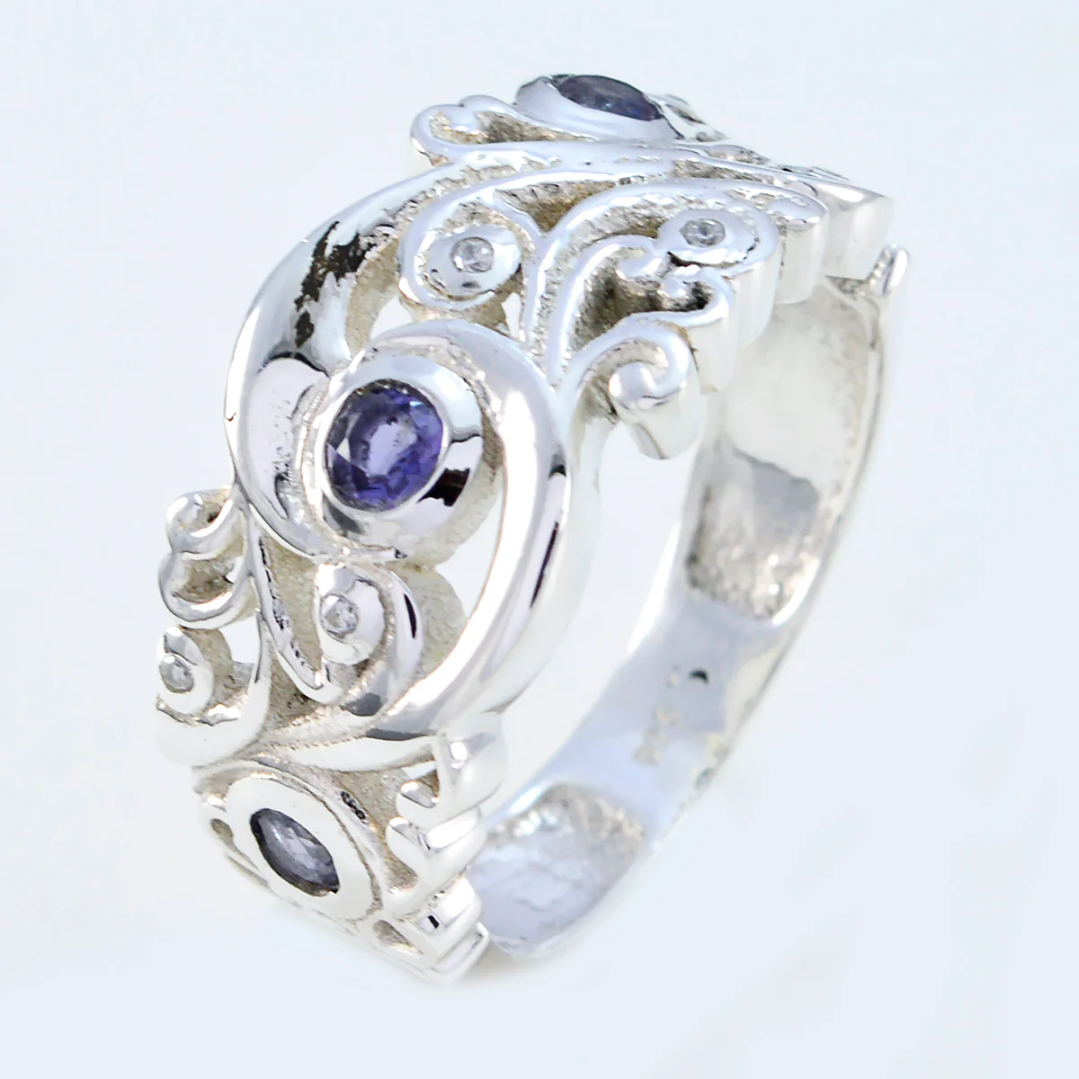 Iolite multiple Russian Silver Blue Gemstones Mid-weight Contemporary Ring Jewellery - Image 2