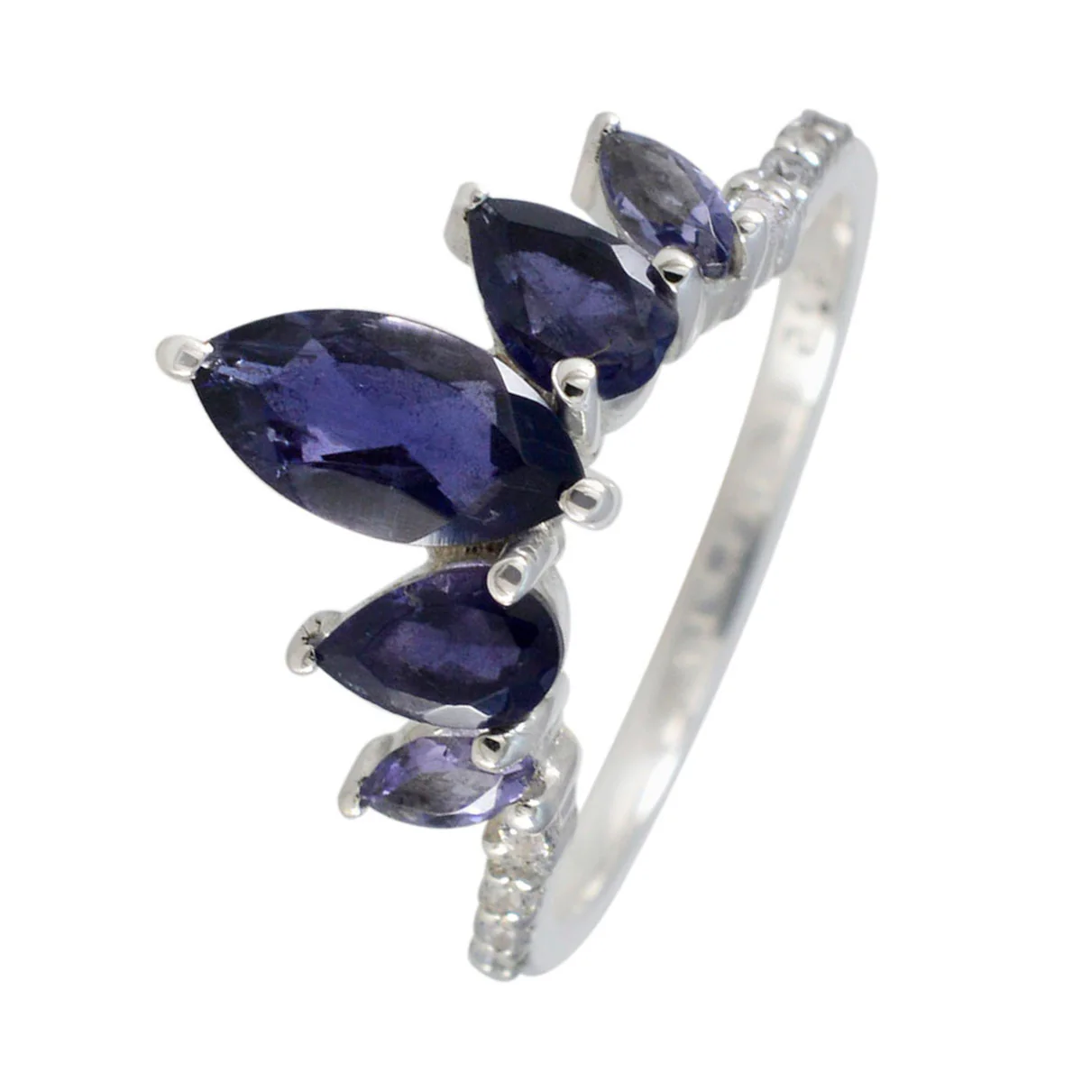Iolite Penta Korean Silver Blue Gems Elegant crown Ring Jewelry - Image 2