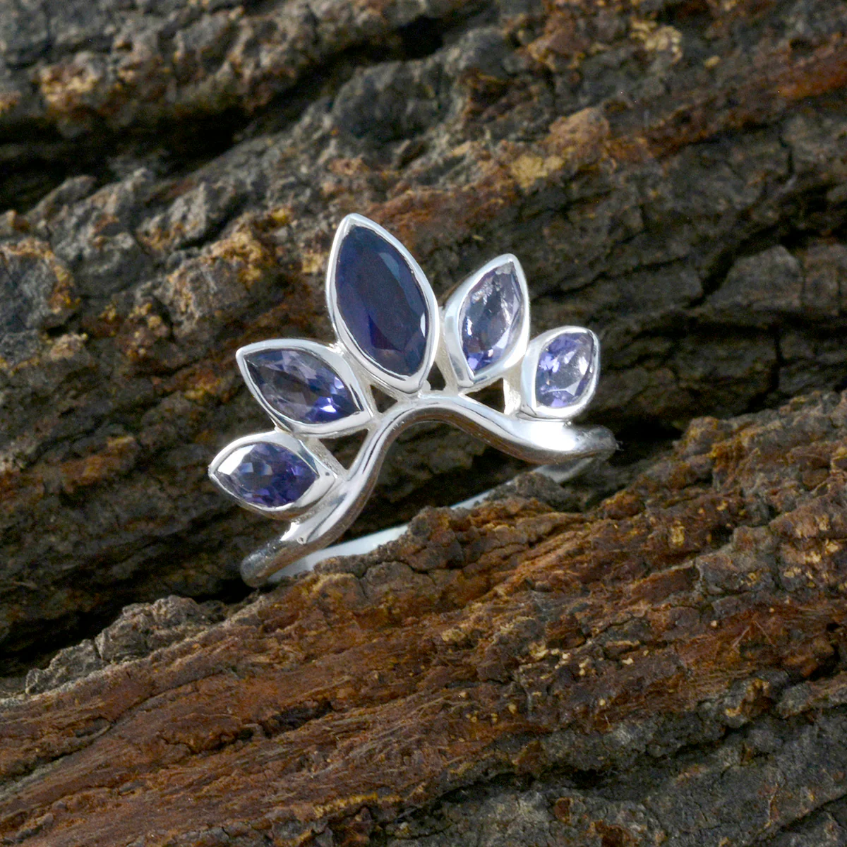 Iolite Penta Korean Sterling Silver Blue Gemstone Dainty crown Ring Jewellery - Image 4
