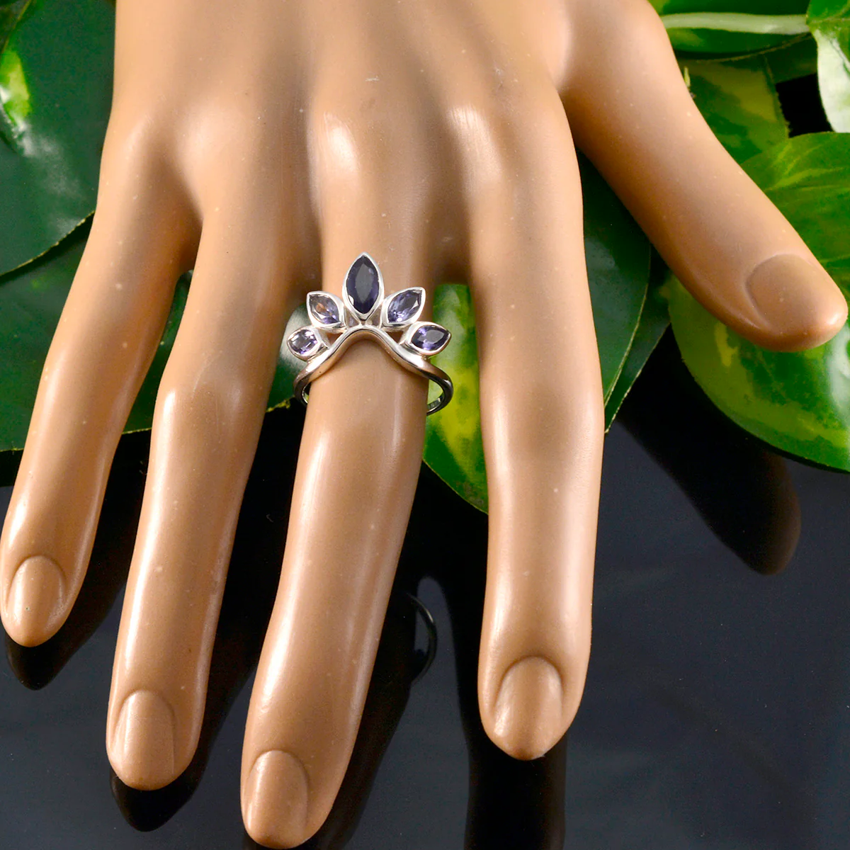 Iolite Penta Korean Sterling Silver Blue Gemstone Dainty crown Ring Jewellery - Image 6