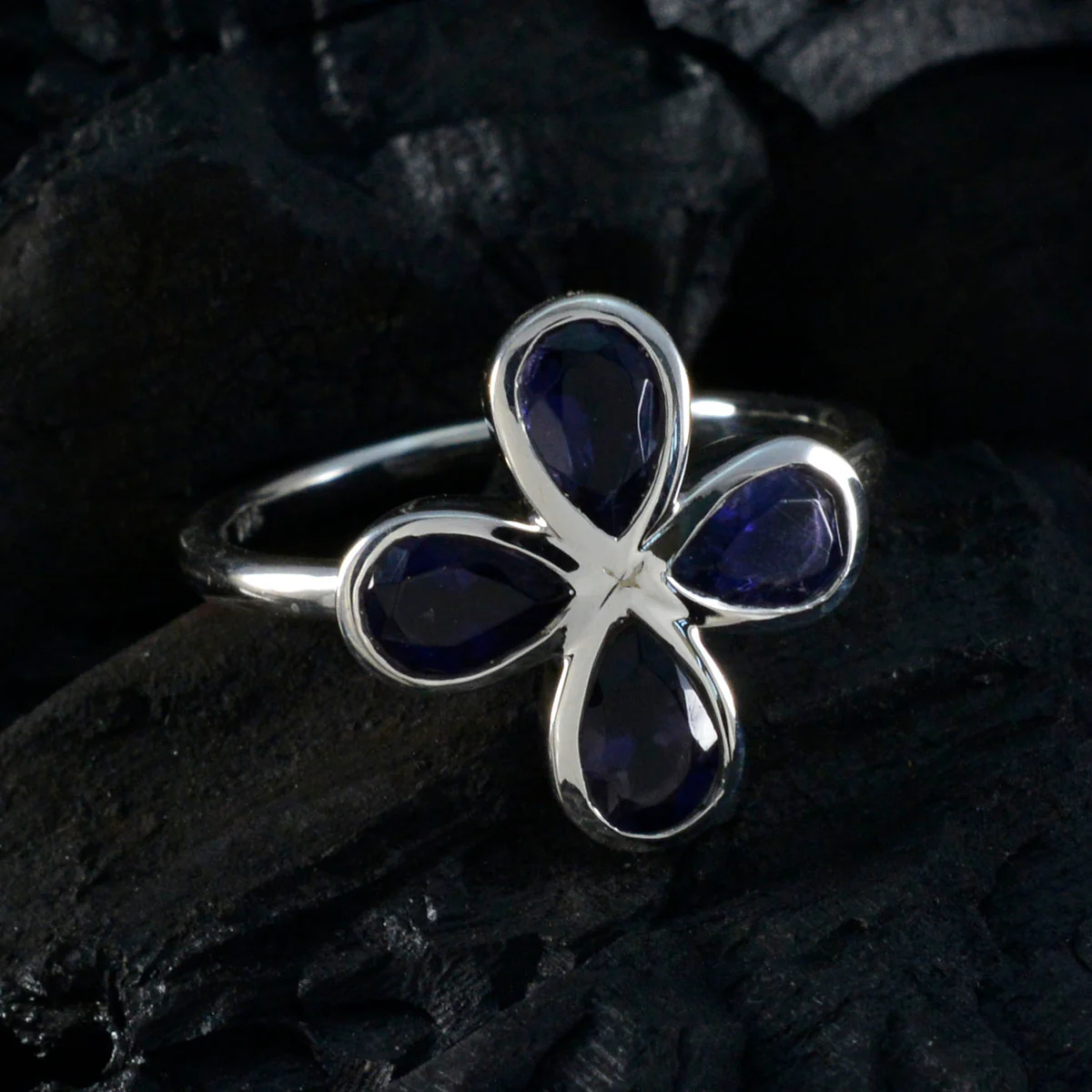 Iolite quarter American 92.5 Silver Blue Gemstone Dainty Floral Ring Jewelry - Image 4