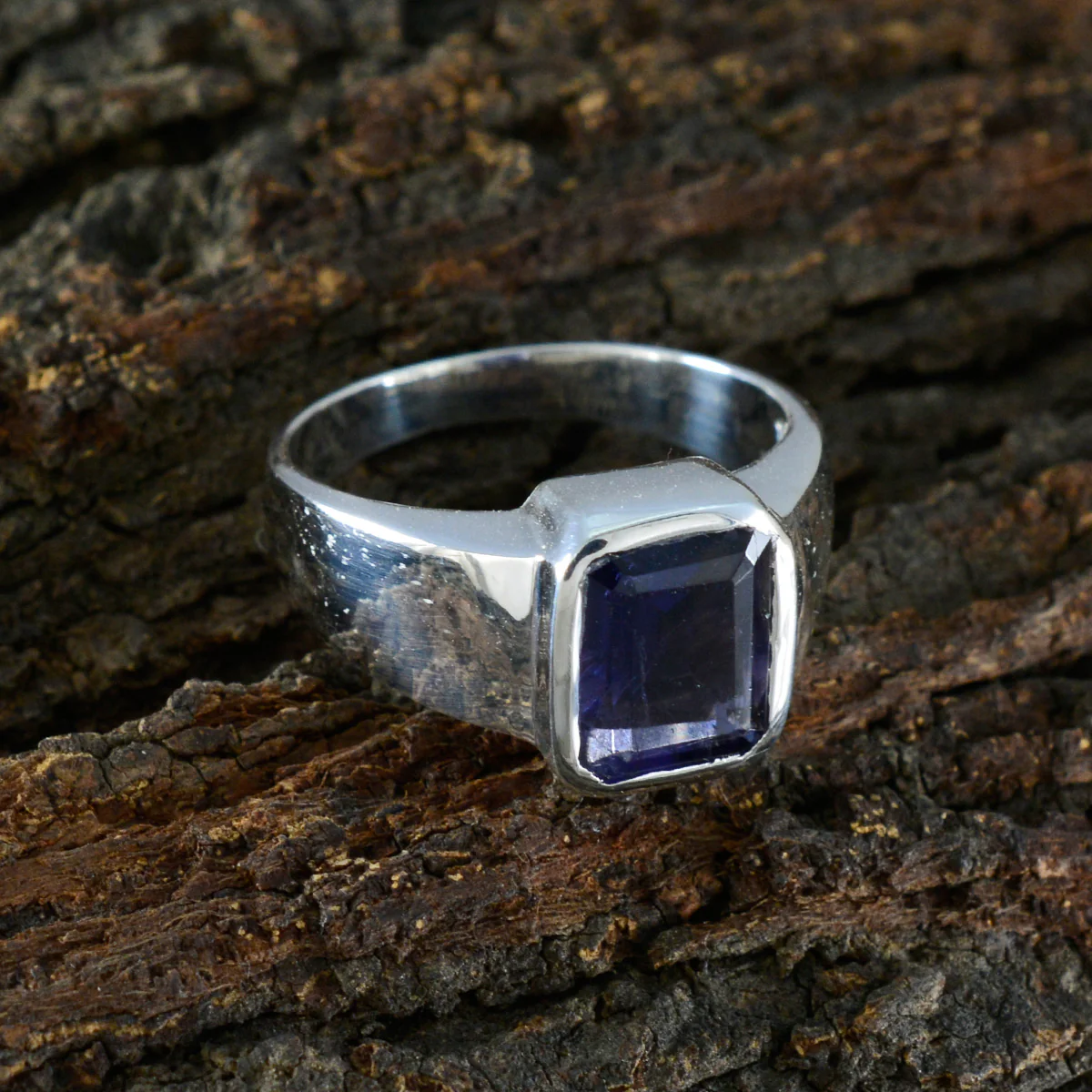 Iolite Solitaire African Silver Blue Gems Eye-catching Modern Ring Jewelry - Image 3