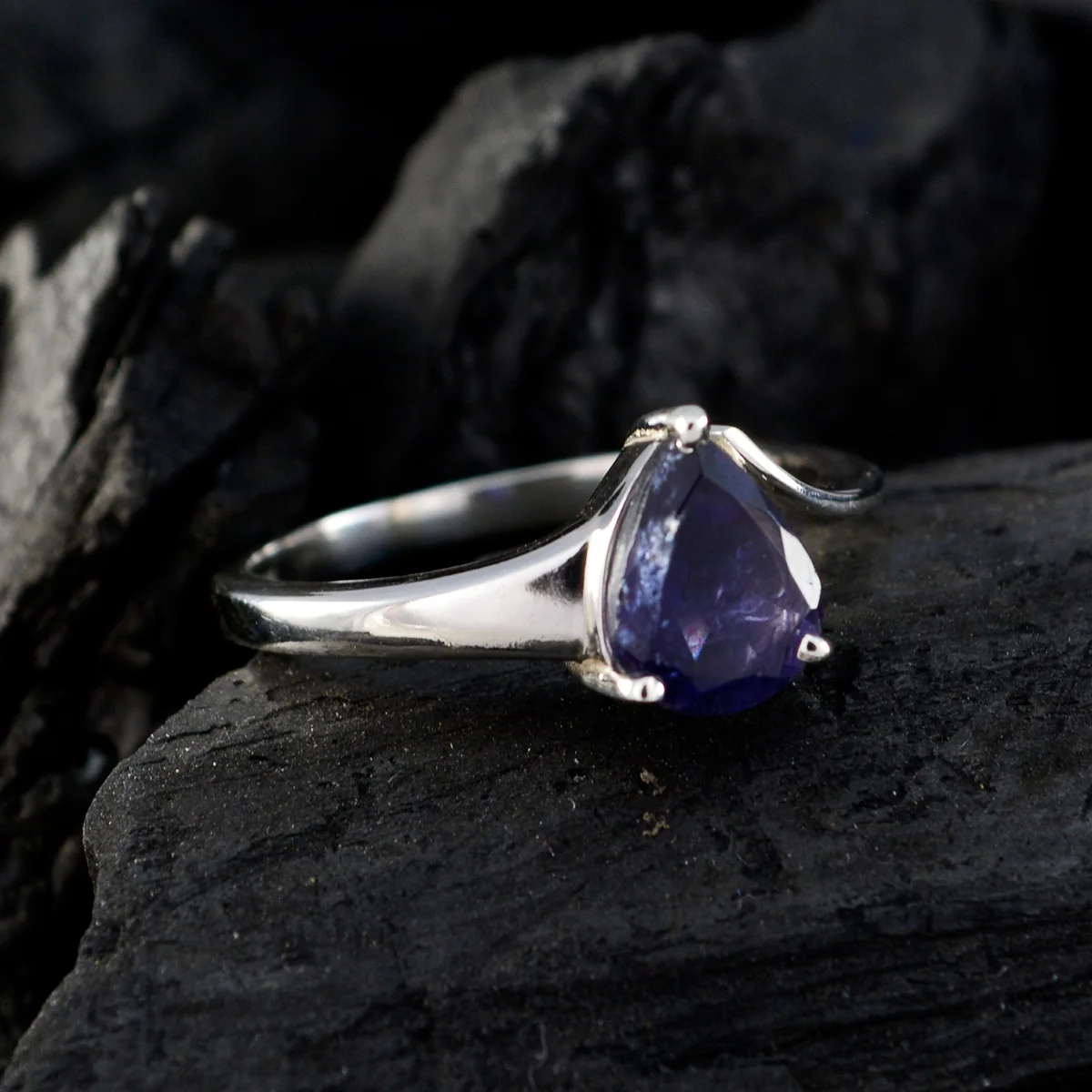Iolite Solitaire American 925 Silver Blue Gems Whisper-thin Love Ring Jewellery - Image 4