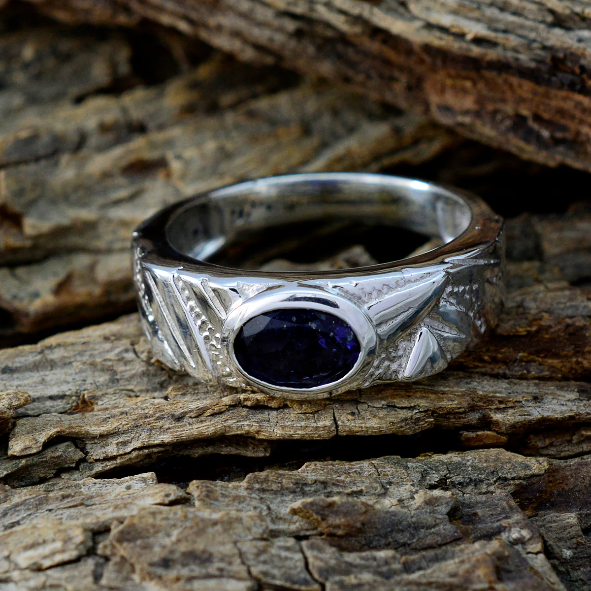 Iolite Solitaire Egyptian 92.5 Silver Blue Gemstones Classic Romantic Ring Jewellery - Image 3