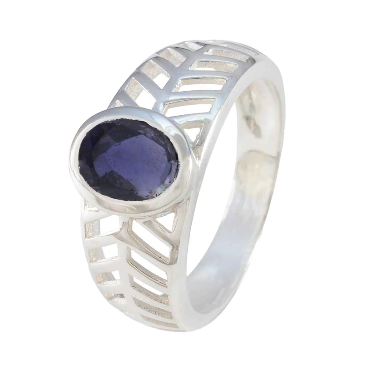 Iolite Solitaire Egyptian Silver Blue Gems Minimal Art Deco Ring Jewelry - Image 2