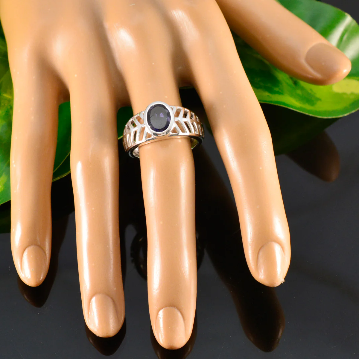 Iolite Solitaire Egyptian Silver Blue Gems Minimal Art Deco Ring Jewelry - Image 5
