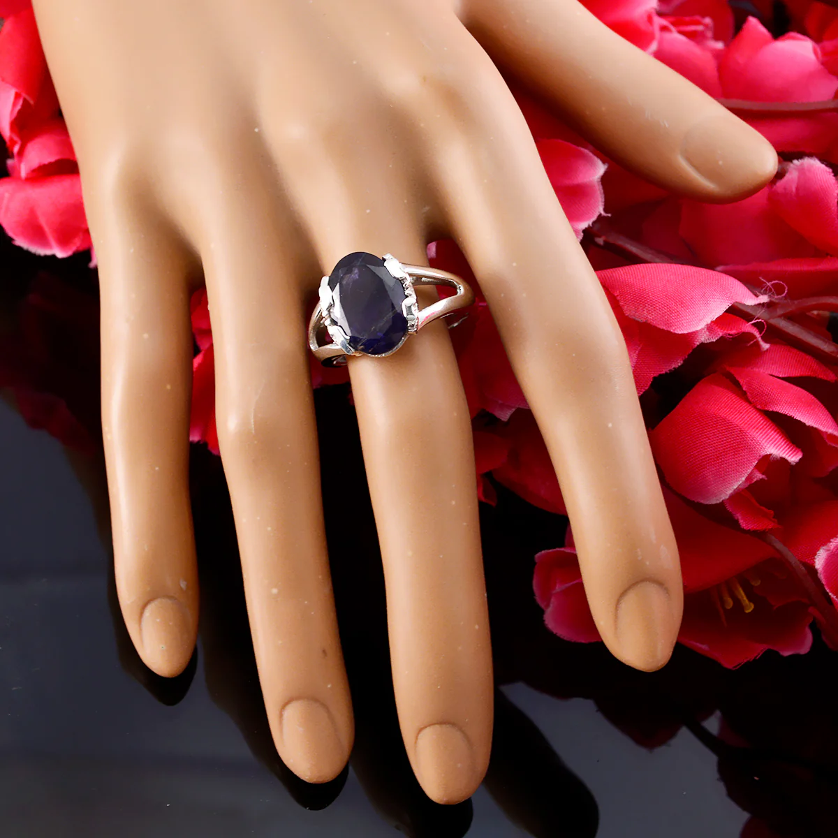 Iolite Solitaire Egyptian Silver Blue Gemstone Minimal Contemporary Ring Jewellery - Image 5