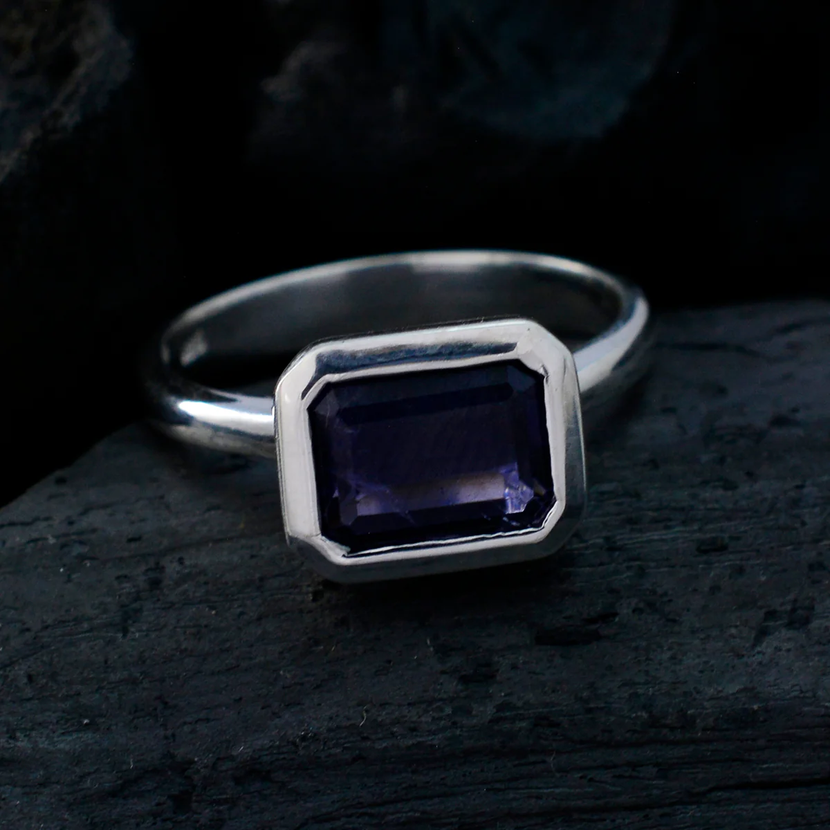 Iolite Solitaire Egyptian Sterling Silver Blue Gemstones Tiny Abstract Ring Jewellery - Image 4
