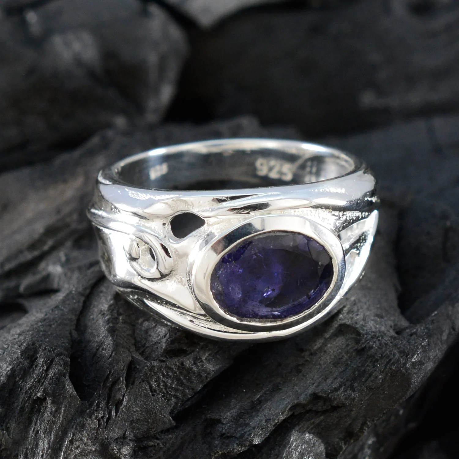 Iolite Solitaire French 925 Sterling Silver Blue Gems Mid-weight Fairytale Ring Jewelry - Image 4