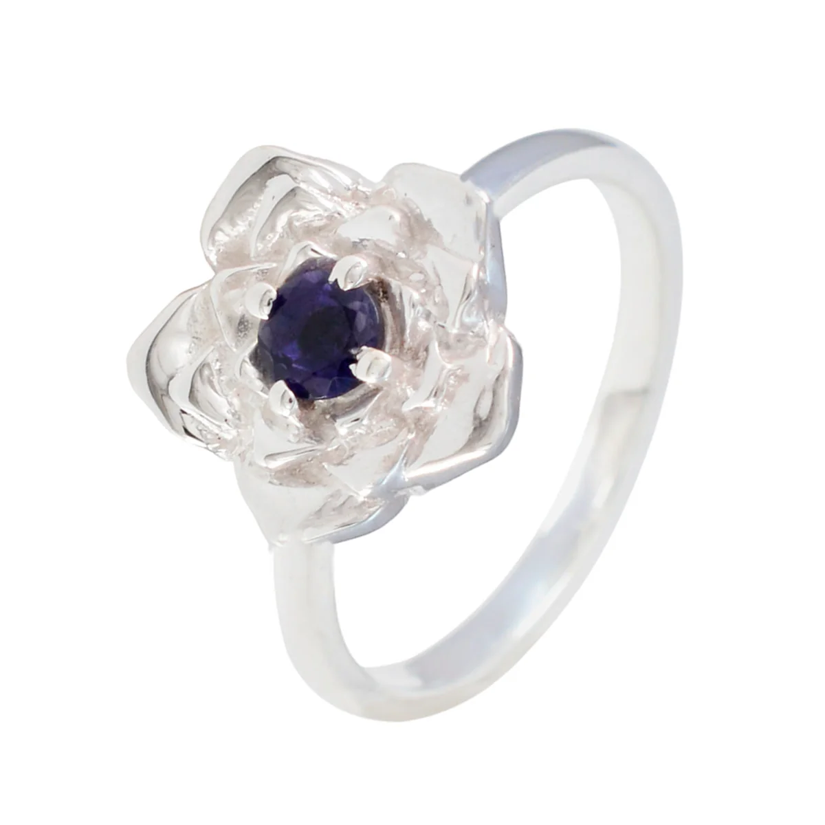 Iolite Solitaire French Sterling Silver Blue Gemstones Tiny Floral Ring Jewellery - Image 2