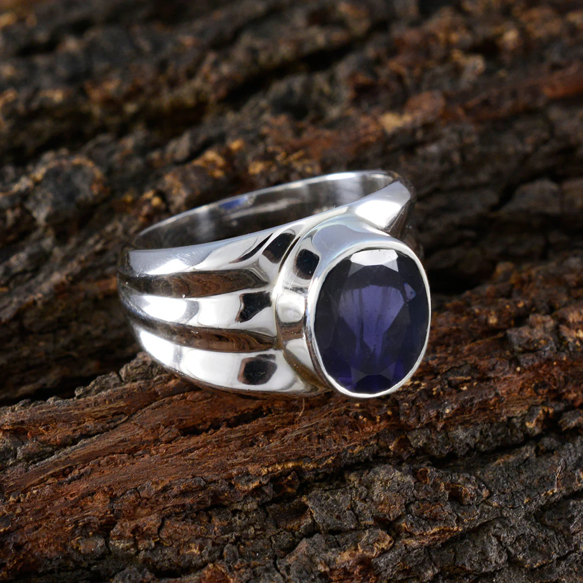 Iolite Solitaire German 925 Silver Blue Gemstones Statement Armor Ring Jewelry - Image 3