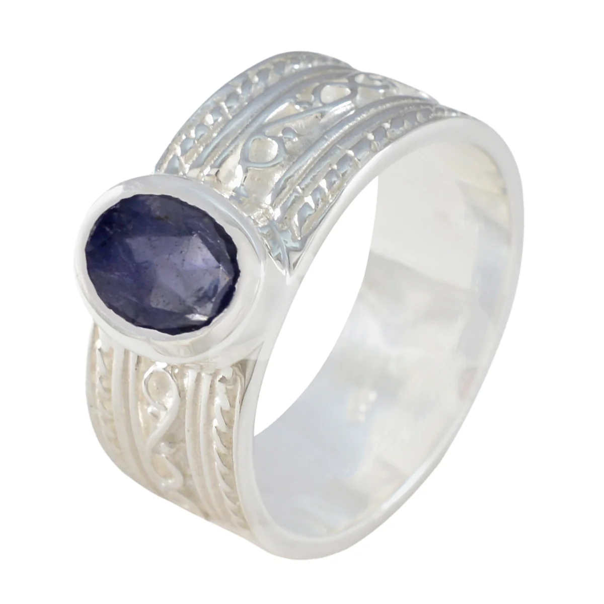 Iolite Solitaire Indian 92.5 Silver Blue Gems Mid-weight Art Deco Ring Jewelry - Image 2