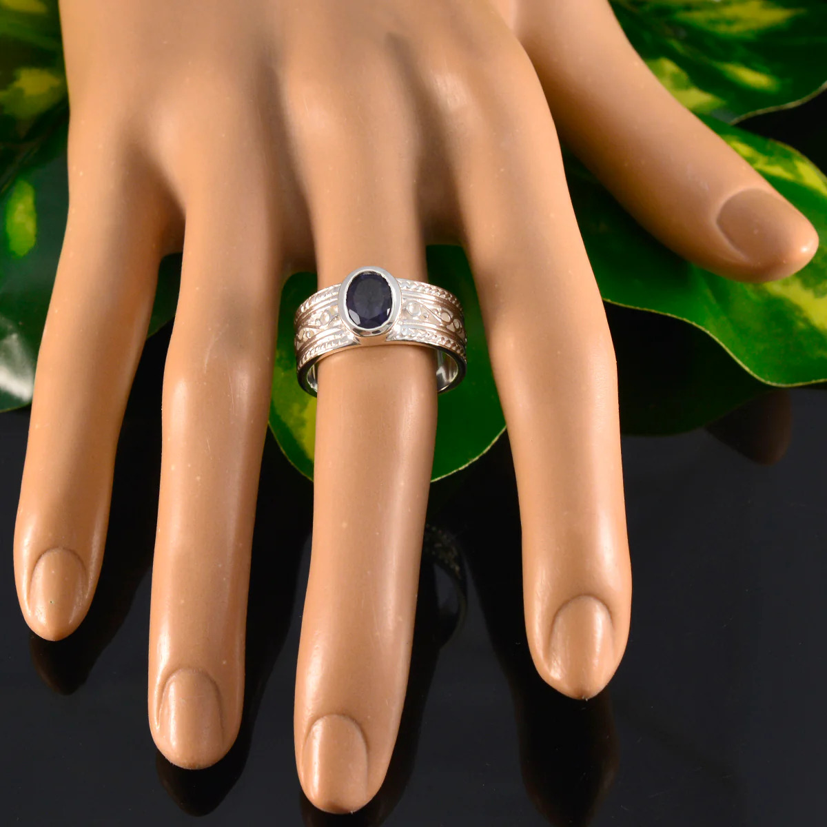 Iolite Solitaire Indian 92.5 Silver Blue Gems Mid-weight Art Deco Ring Jewelry - Image 6