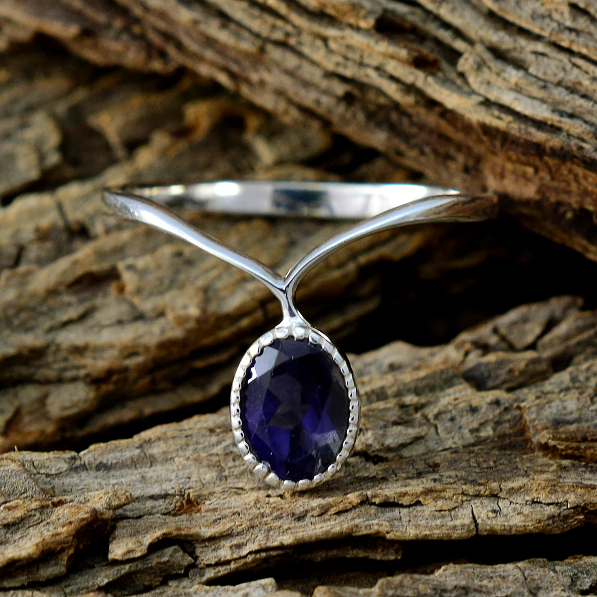 Iolite Solitaire Korean 925 Sterling Silver Blue Gemstone Delicate Glamorous Ring Jewellery - Image 3