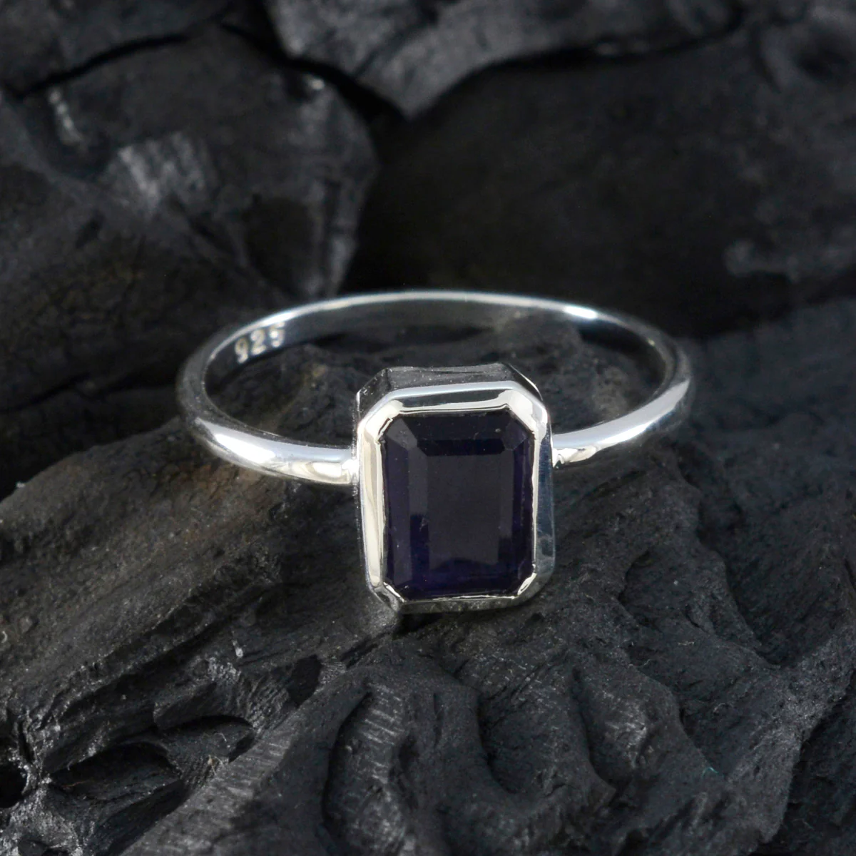Iolite Solitaire Korean Sterling Silver Blue Gems Delicate Luxurious Ring Jewelry - Image 4