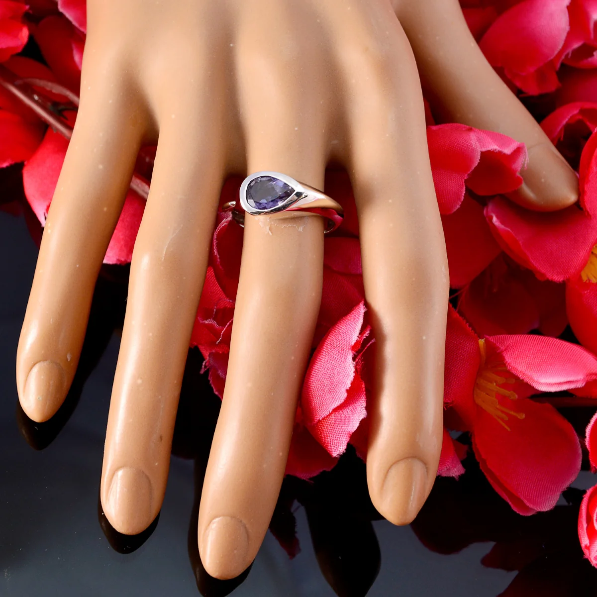 Iolite Solitaire Turkish 92.5 Silver Blue Gemstones Whisper-thin Glamorous Ring Jewelry - Image 5