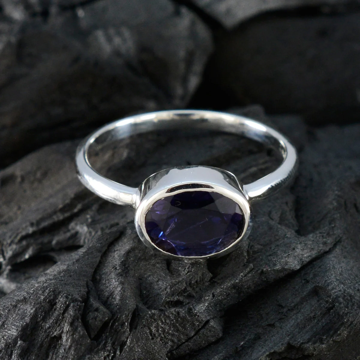 Iolite Solitaire Turkish 925 Sterling Silver Blue Gems Dainty Abstract Ring Jewellery - Image 4