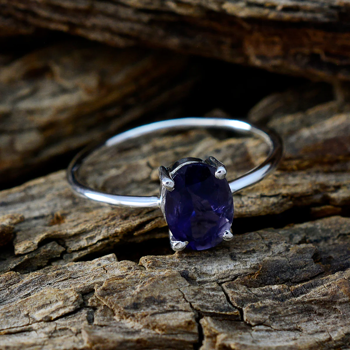 Iolite Solitaire Turkish 925 Sterling Silver Blue Gemstones Elegant Romantic Ring Jewelry - Image 3
