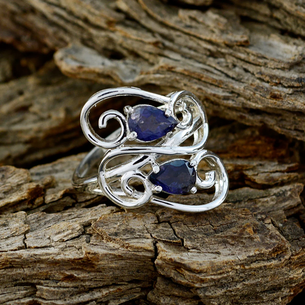 Iolite Toi et Moi French Silver Blue Gemstones Featherlight Modern Ring Jewelry - Image 4