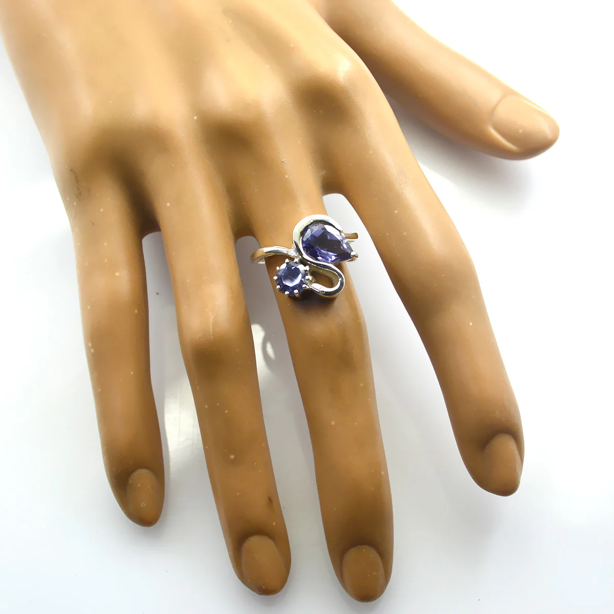 Iolite Toi et Moi German 925 Silver Blue Gems Featherlight Feminine Ring Jewelry - Image 2