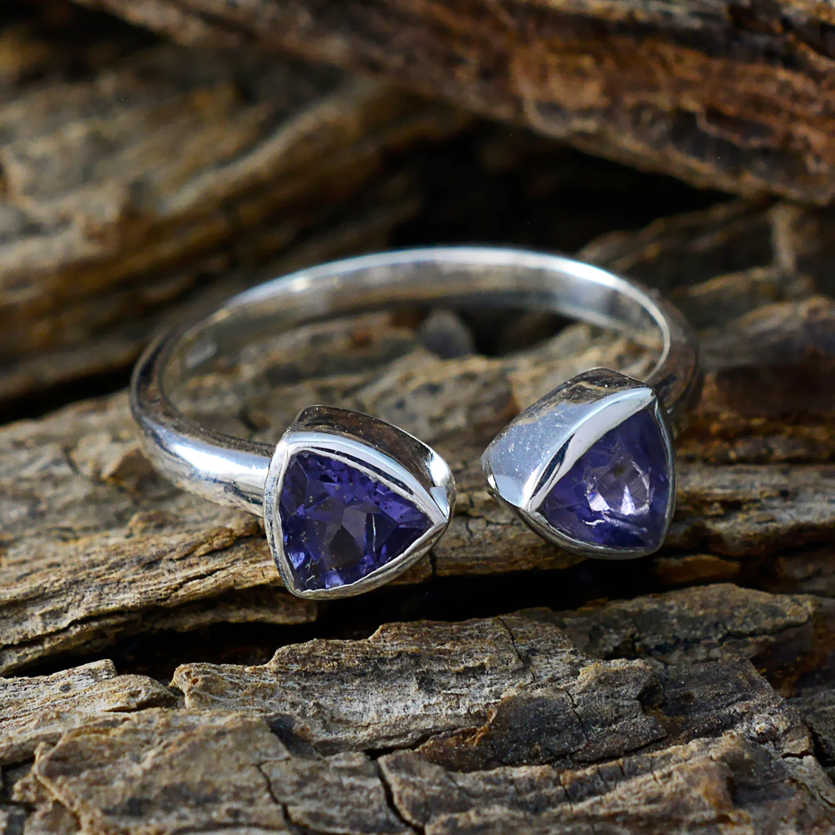 Iolite Toi et Moi Japanese 92.5 Silver Blue Gemstone Dainty Modern Ring Jewellery - Image 3