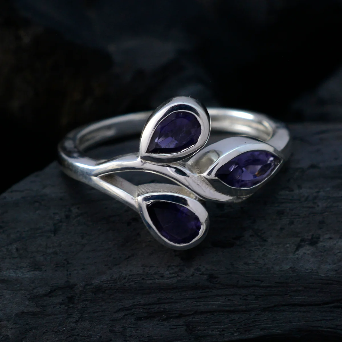 Iolite Trilogy African 925 Silver Blue Gemstone Featherlight Luxurious Ring Jewelry - Image 4