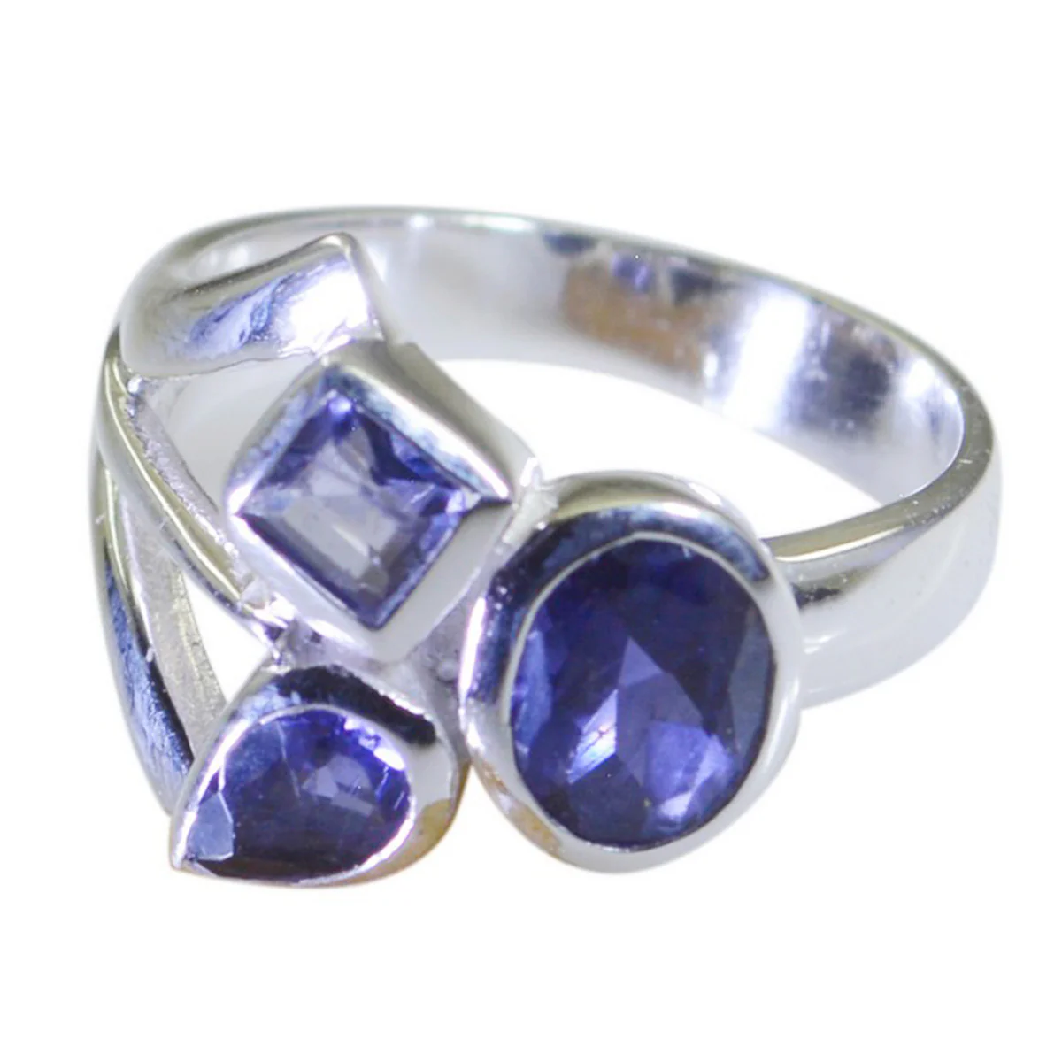Iolite Trilogy French 925 Sterling Silver Blue Gemstone Eye-catching Abstract Ring Jewellery - Image 3