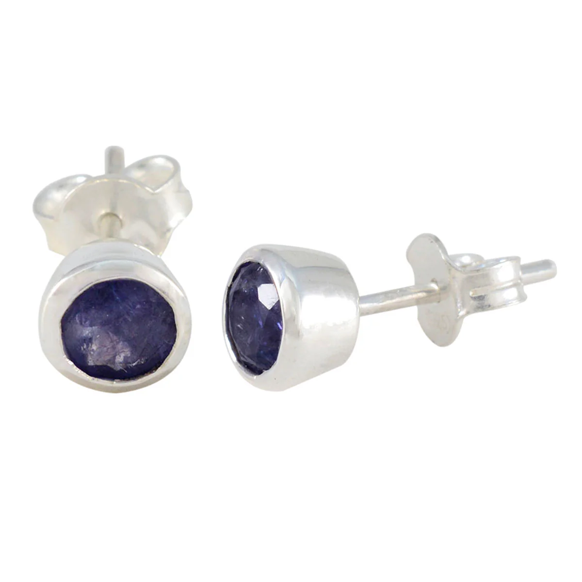 Iolite Turkish Claire Solitaire Stud Blue Sterling Silver Earring - Image 2