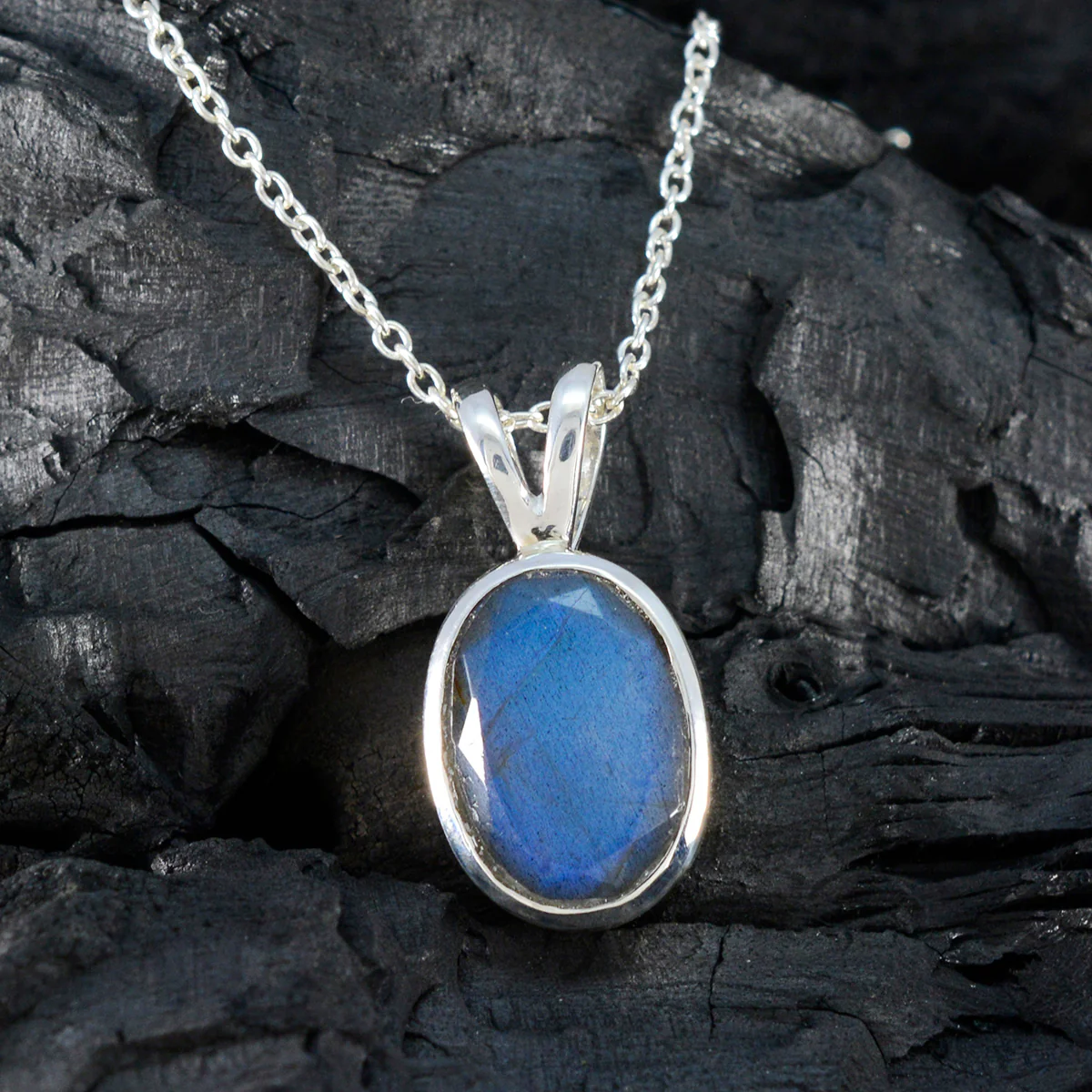 Labradorite Classic Russian Sterling Silver Solitaire Aurora Trendy Gray Pendant Jewellery - Image 4