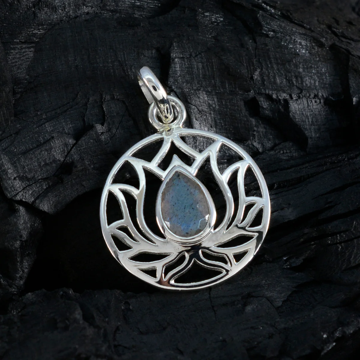 Labradorite Dainty Italian Sterling Silver Solitaire Claire Rope-Wire Gray Pendant Jewellery - Image 3