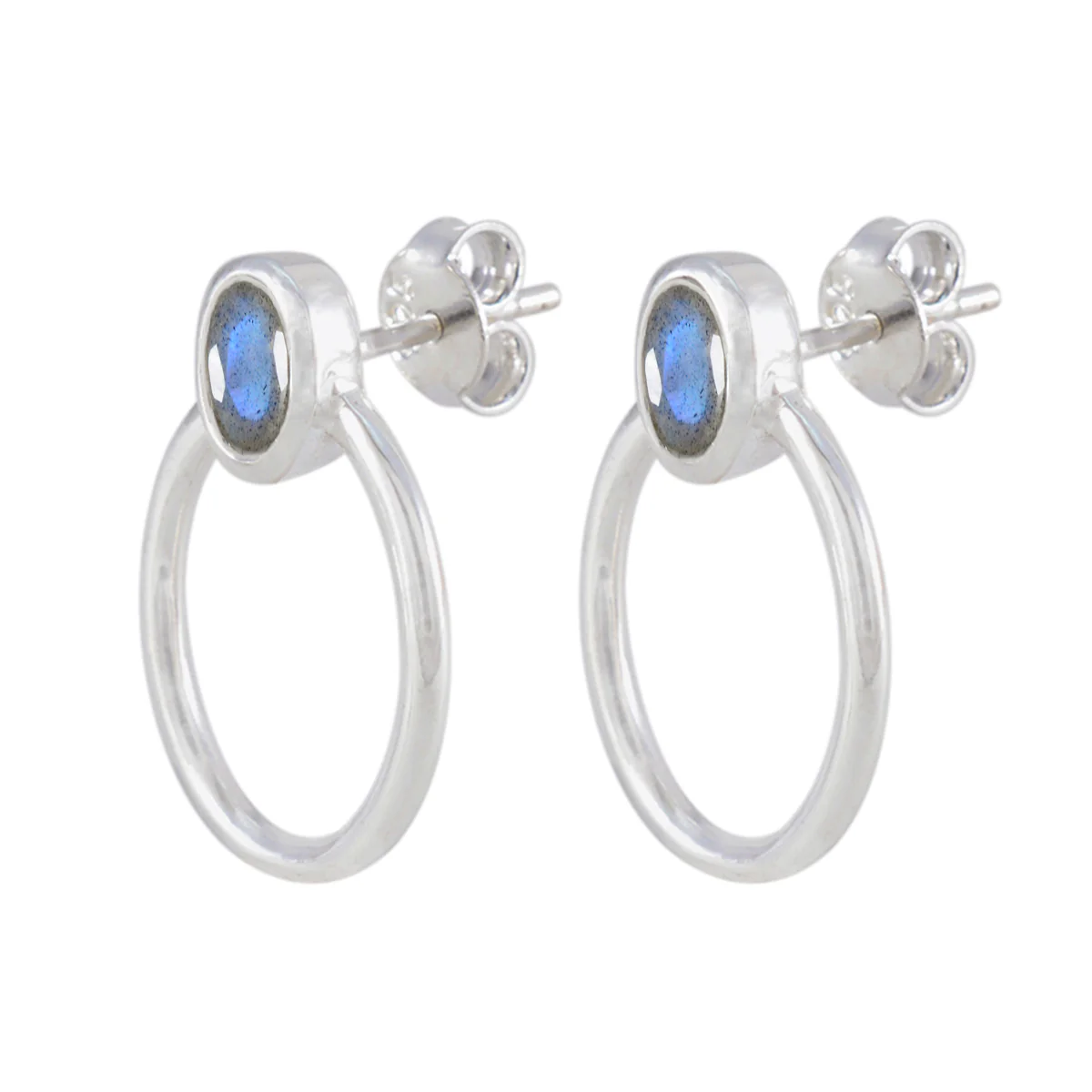 Labradorite French Riley Solitaire Stud Gray Silver Earring - Image 2