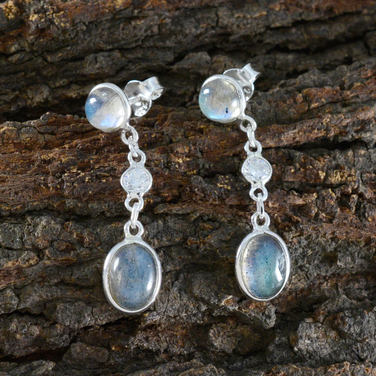 Labradorite French Yasmin multiple Stud Gray 925 Sterling Silver Earring - Image 3