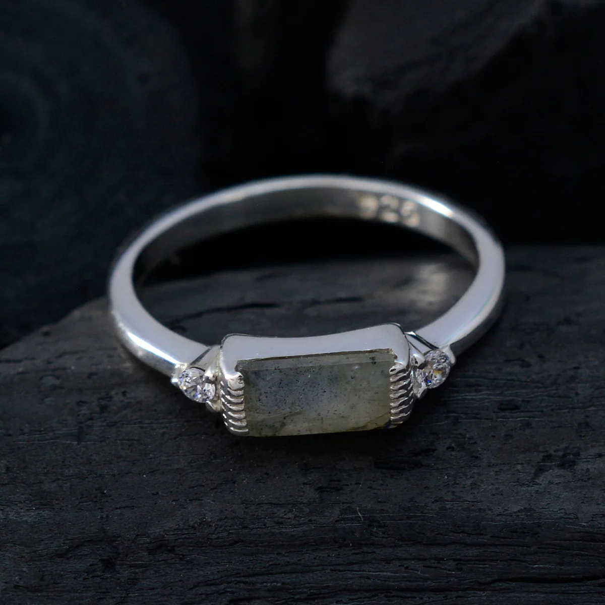 Labradorite Halo Turkish Silver Gray Gemstones Delicate Glamorous Ring Jewelry - Image 4