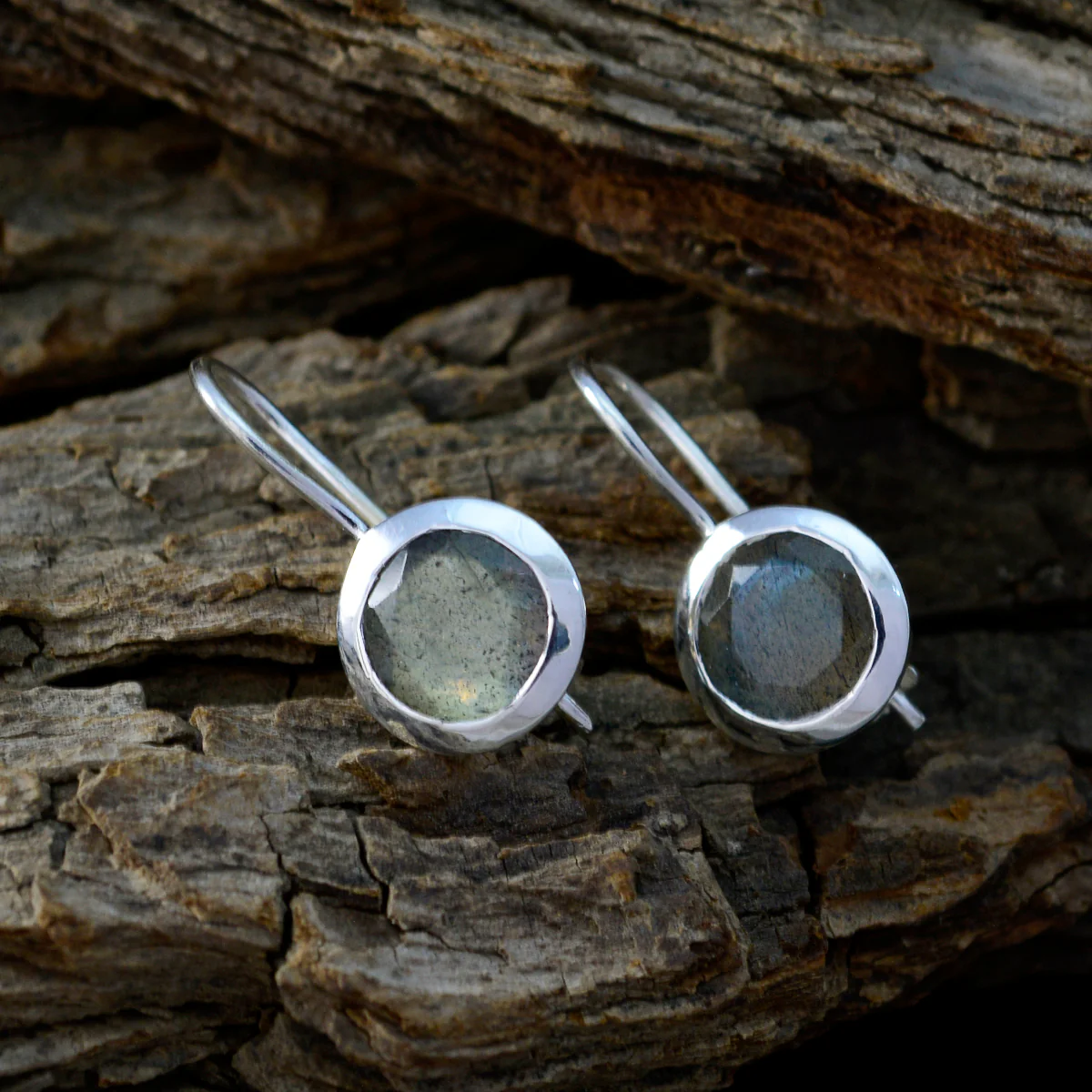 Labradorite Italian Bella Solitaire Dangle Gray Sterling Silver Earring - Image 3