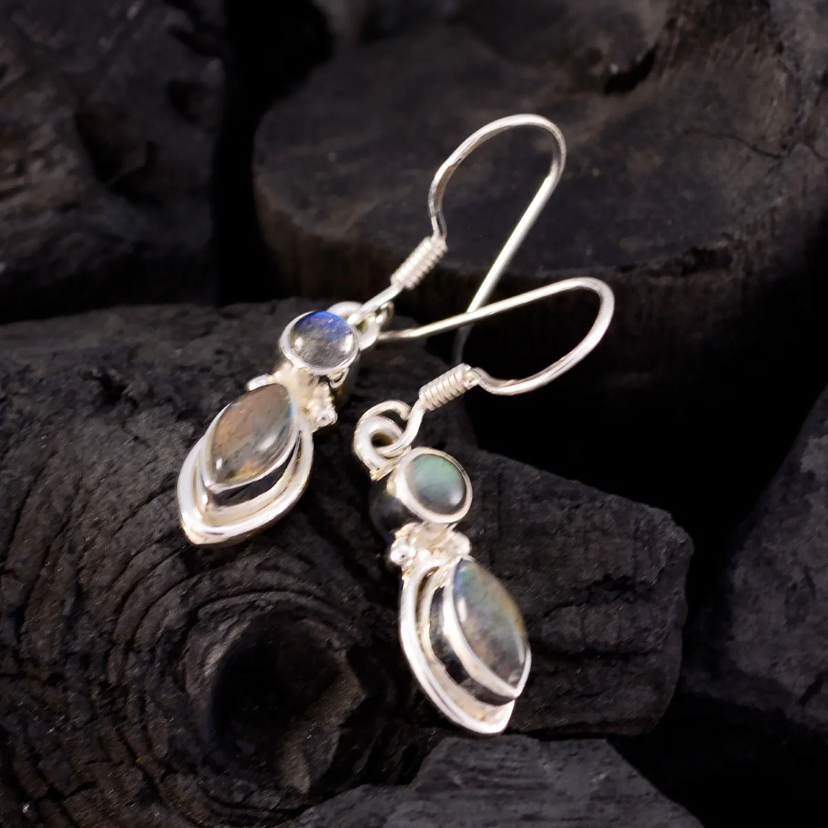Labradorite Latin American Violet multiple Dangle Gray 92.5 Silver Earring - Image 4