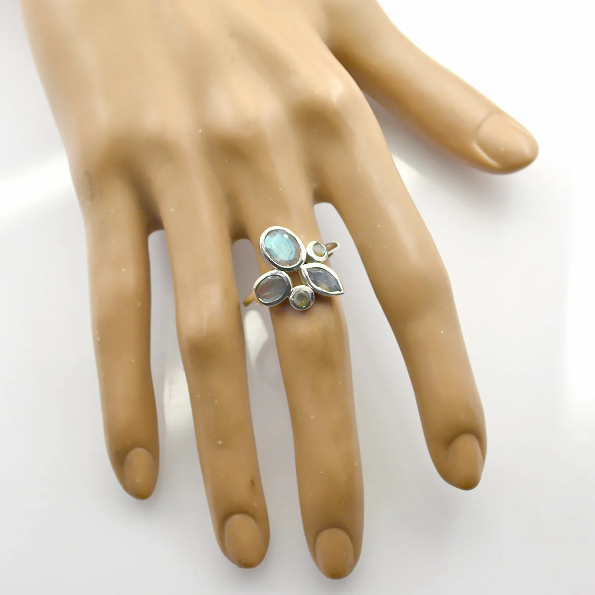 Labradorite Penta Russian 925 Sterling Silver Gray Gemstones Minimal Boho Ring Jewellery - Image 2