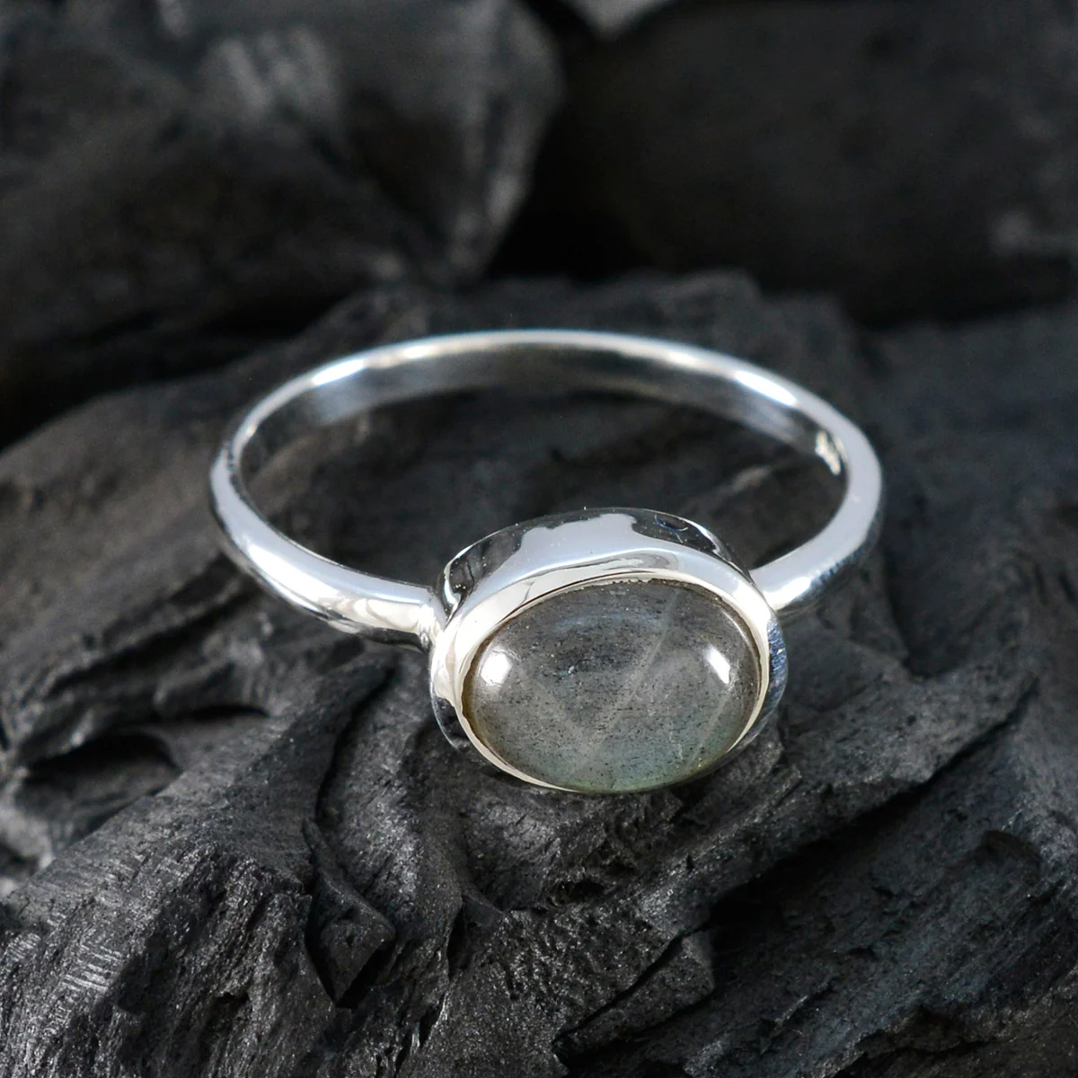 Labradorite Solitaire American Silver Gray Gemstone Dainty Trendy Ring Jewelry - Image 4