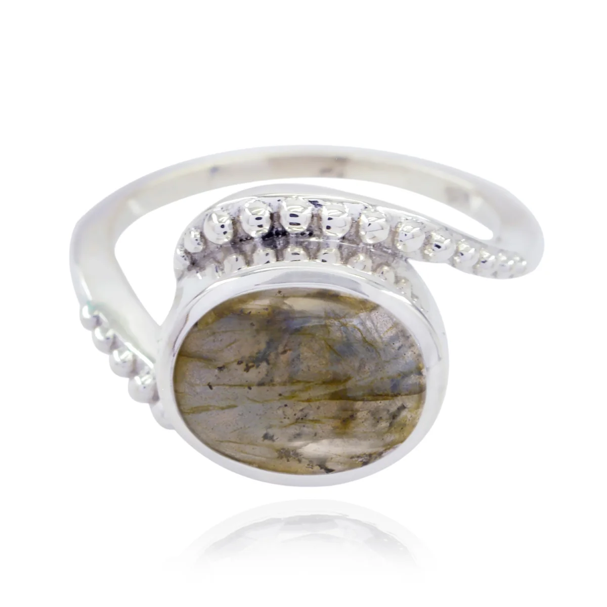 Labradorite Solitaire Egyptian 925 Sterling Silver Gray Gemstones Classic Graceful Ring Jewelry