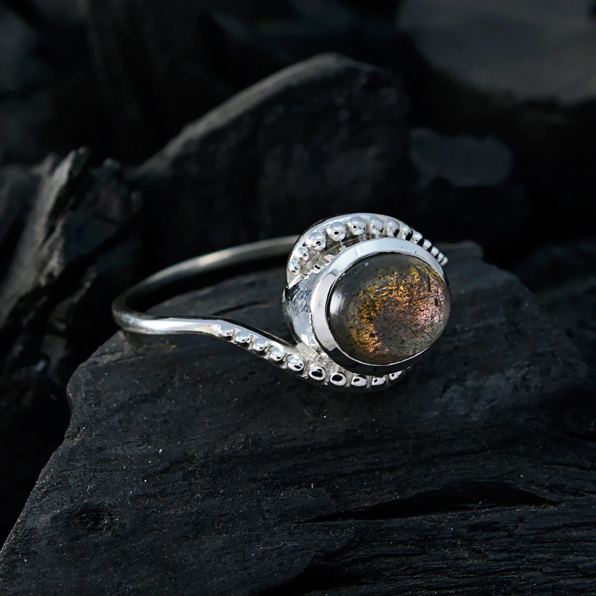 Labradorite Solitaire Egyptian 925 Sterling Silver Gray Gemstones Classic Graceful Ring Jewelry - Image 5