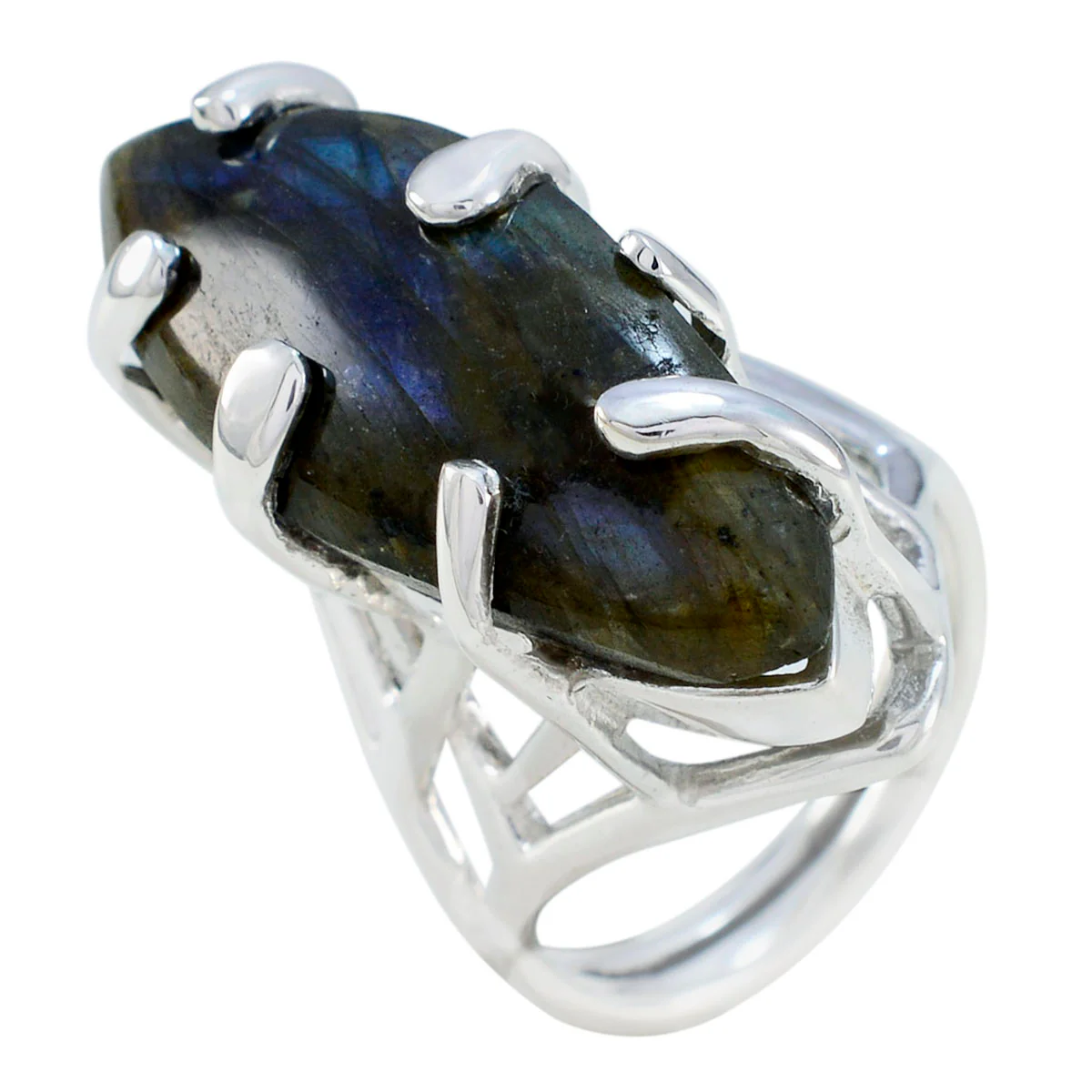 Labradorite Solitaire Egyptian Sterling Silver Gray Gems Chunky Artisan Ring Jewelry - Image 2