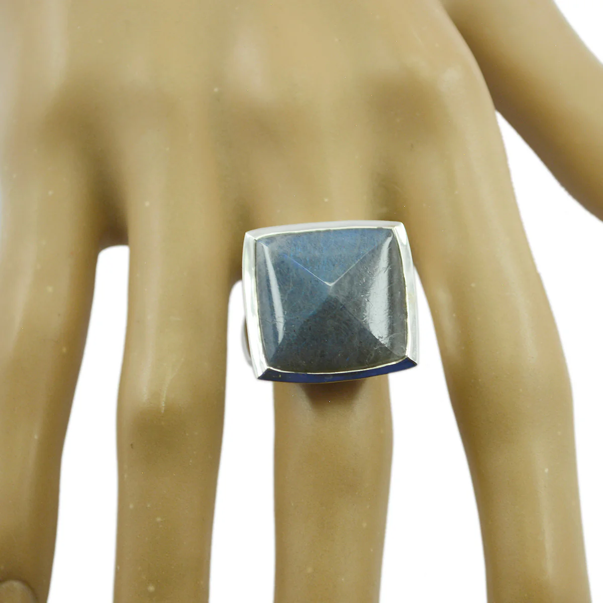 Labradorite Solitaire Egyptian Sterling Silver Gray Gemstone Chunky Traditional Ring Jewelry - Image 2