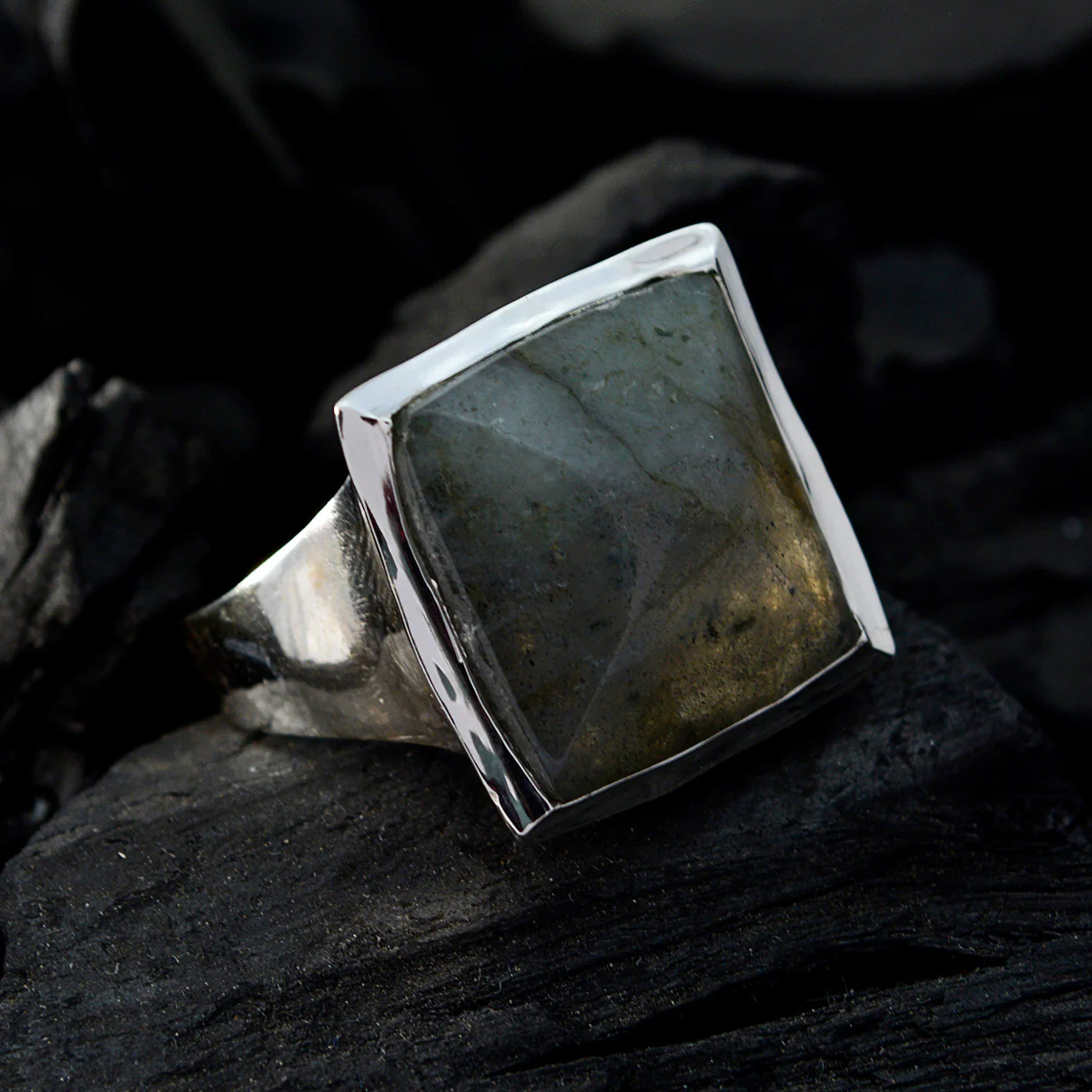 Labradorite Solitaire Egyptian Sterling Silver Gray Gemstone Chunky Traditional Ring Jewelry - Image 5