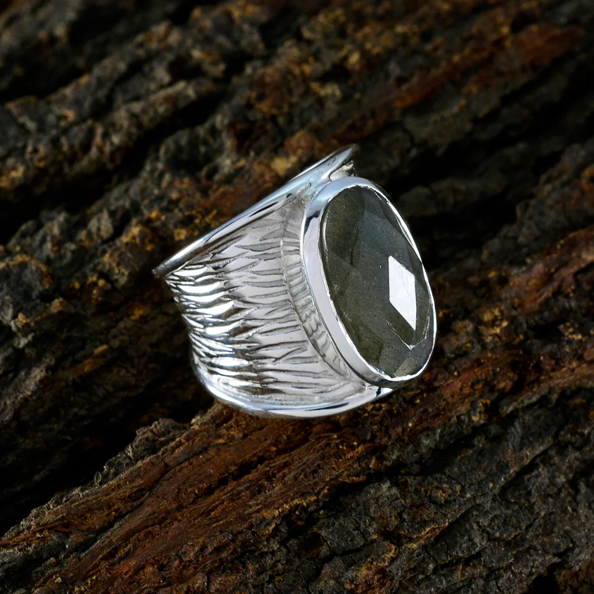 Labradorite Solitaire French 925 Silver Gray Gems Statement Heritage Ring Jewelry - Image 3