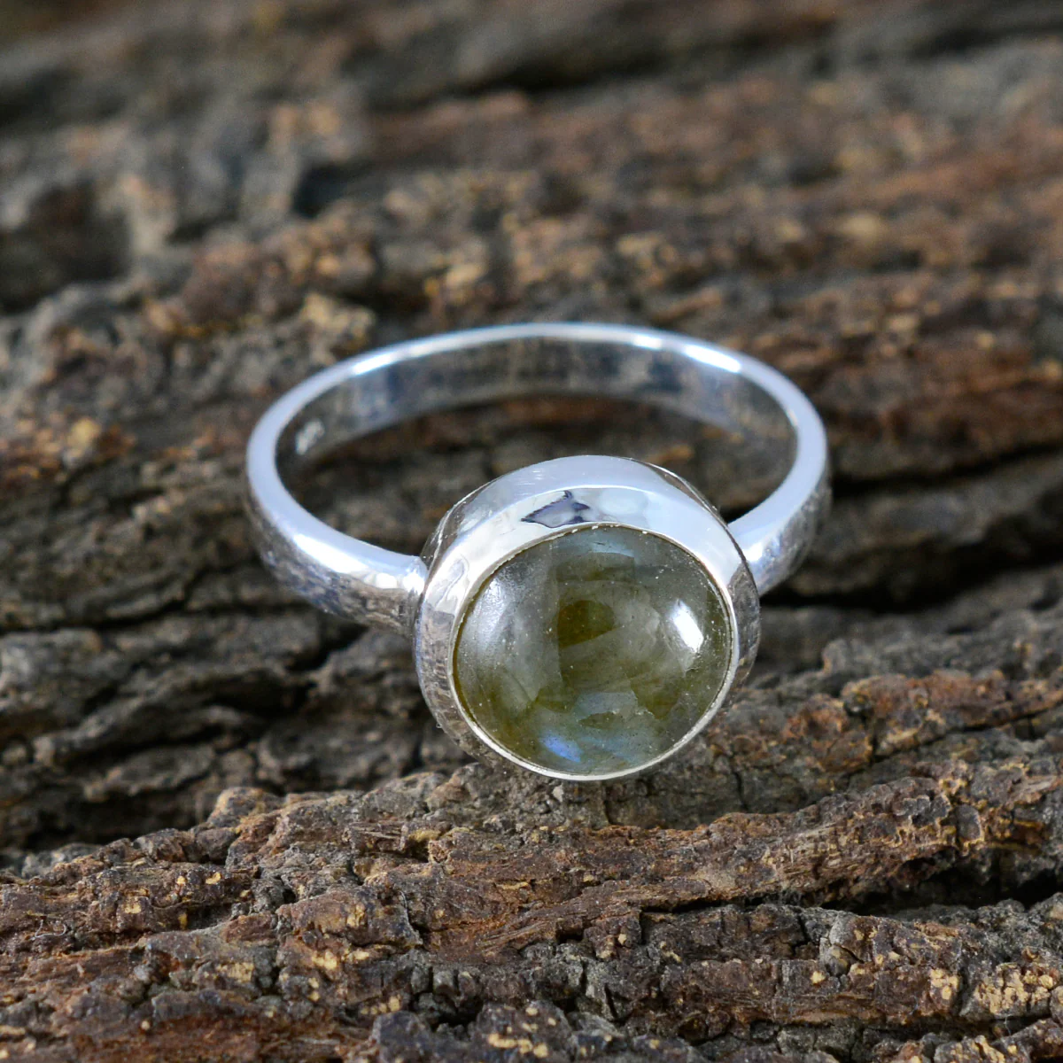 Labradorite Solitaire French Silver Gray Gems Slim Trendy Ring Jewellery - Image 3