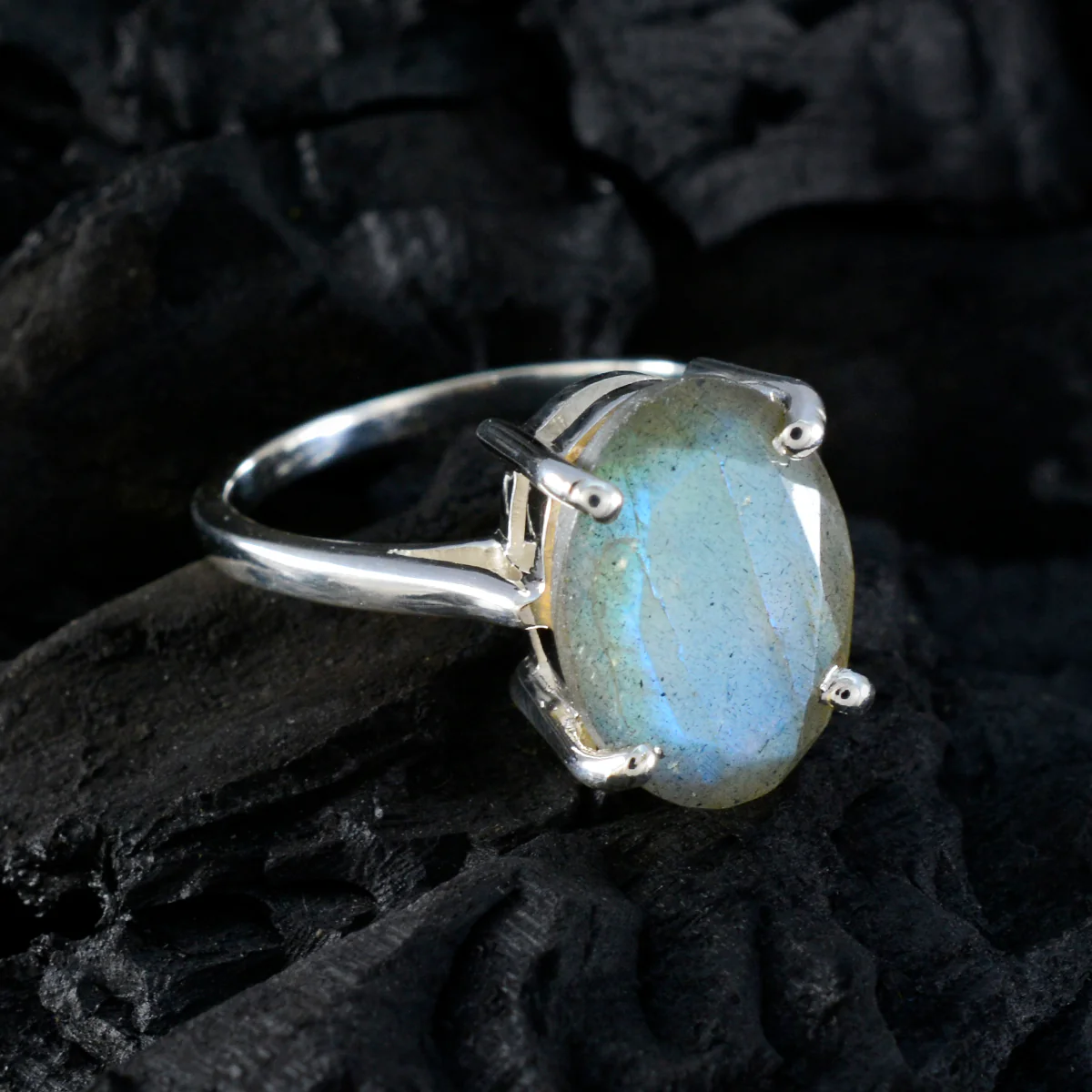 Labradorite Solitaire German 92.5 Silver Gray Gemstones Featherlight Artisan Ring Jewellery - Image 4