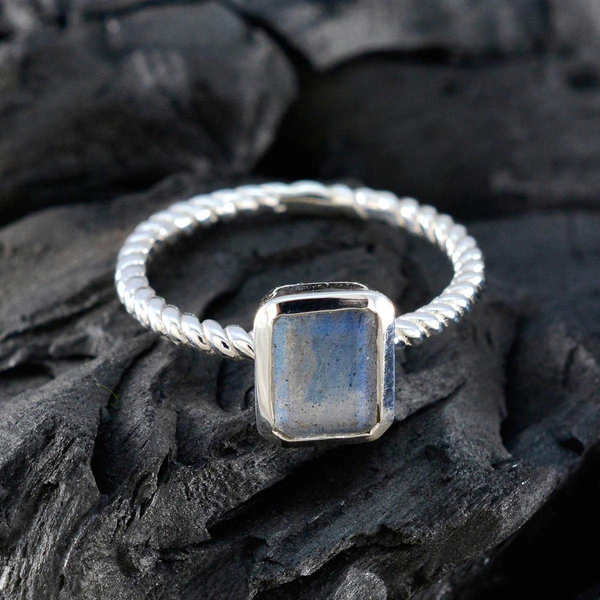 Labradorite Solitaire German 925 Silver Gray Gemstone Featherlight Abstract Ring Jewellery - Image 4